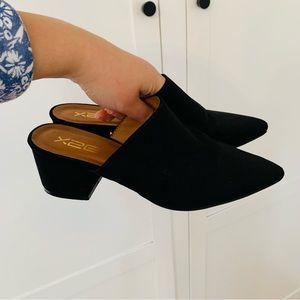 X2B Black Suede Pointy Mules Size 7.5